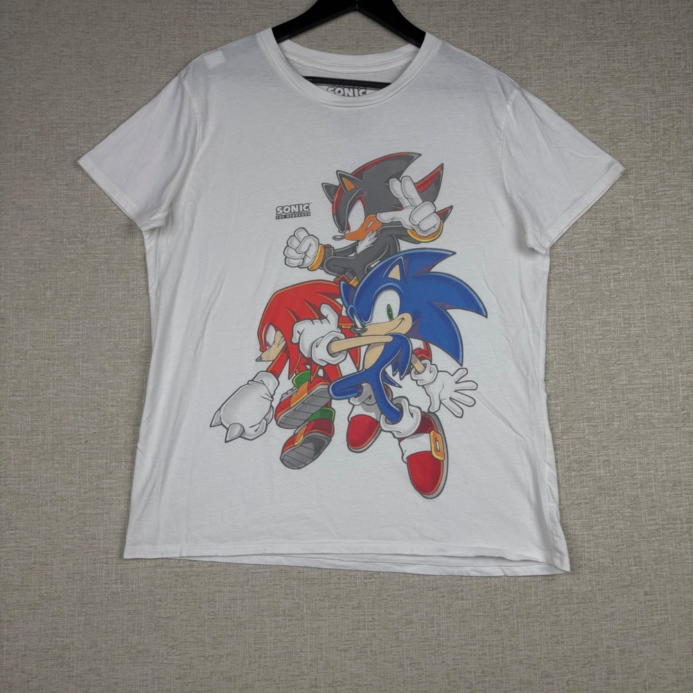 Sonic The Hedgehog Mens White Graphic T-Shirt Sonic Shadow Knuckles Size M